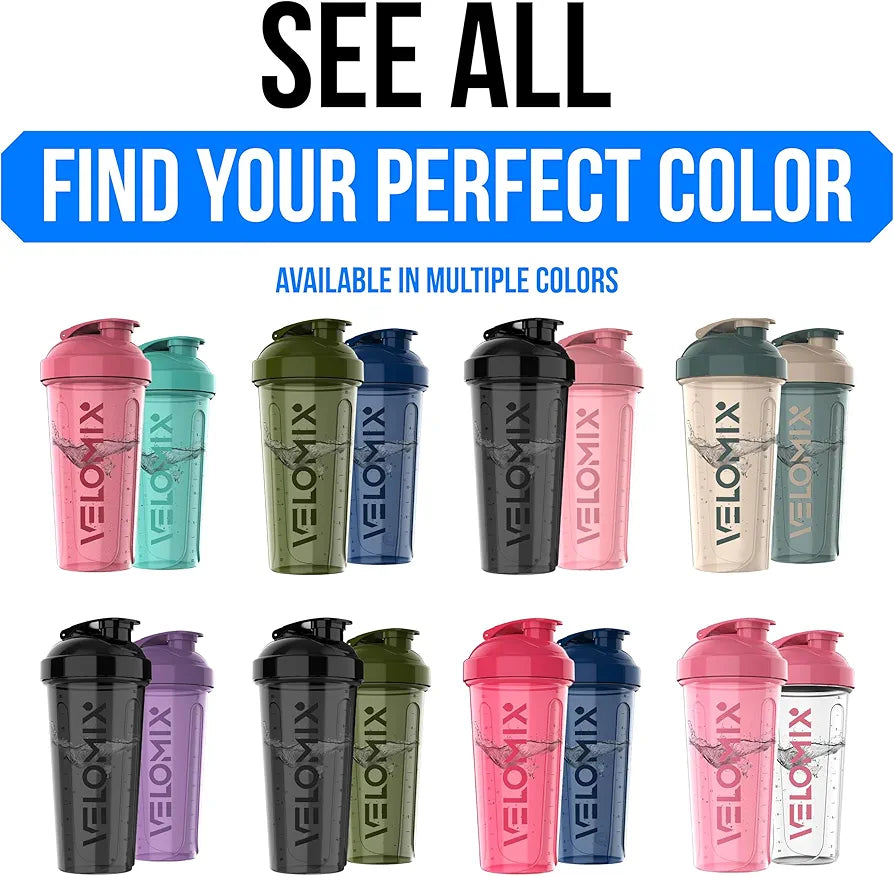 VELOMIX 28 oz Protein Shaker Bottles - 2 Pack with Wire Whisks - Leak-Proof BPA-Free Shaker Cups for Protein Shakes