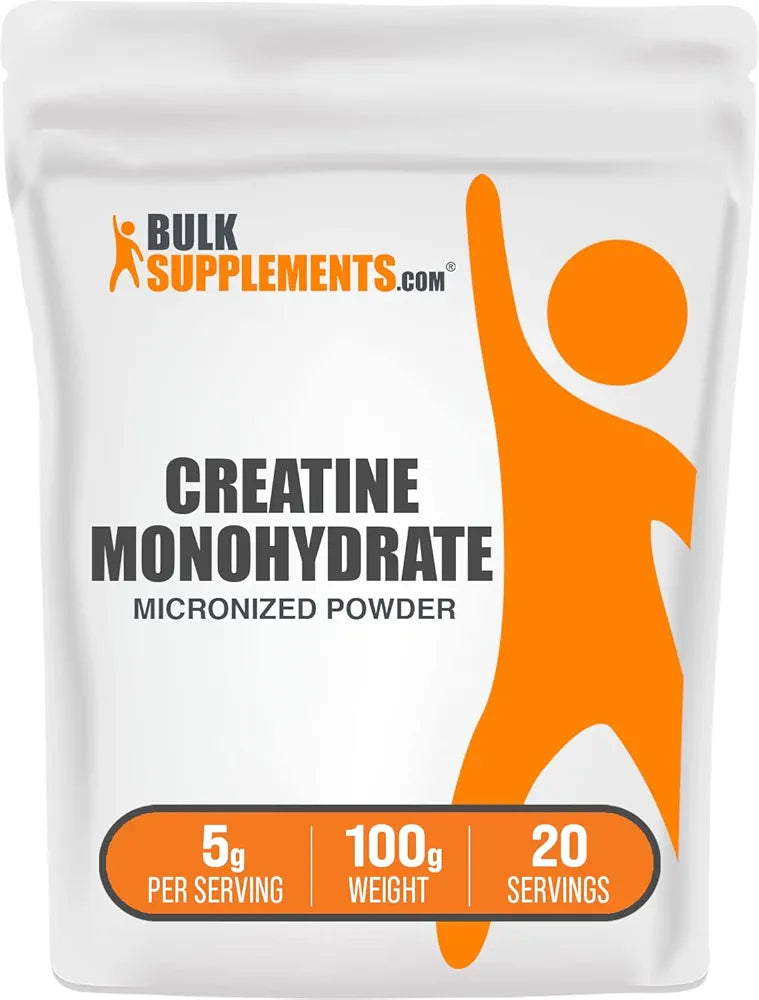 BulkSupplements.com Micronized Creatine Monohydrate Powder, Unflavored, Pure & Gluten-Free, 5g per Serving, 100g