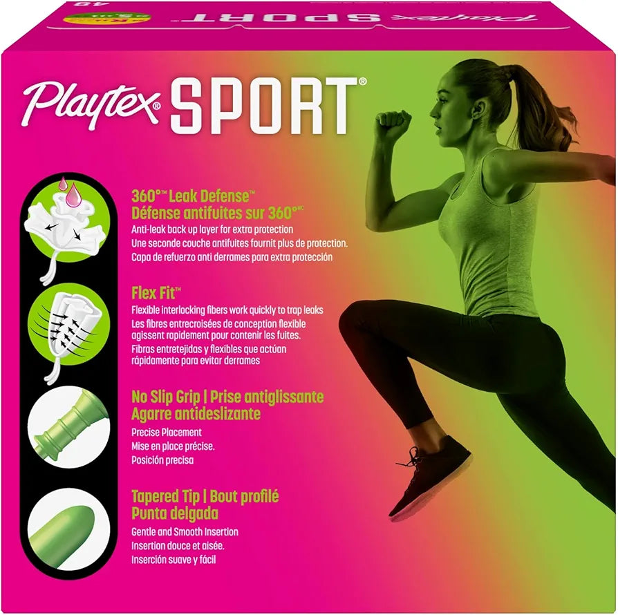 Playtex Sport Fragrance-Free Tampons Multipack, 48 Count (Regular and Super Absorbency) with 360 Leak Defense