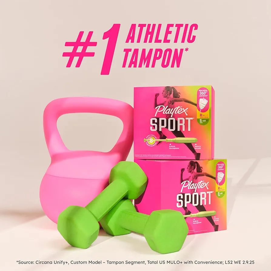 Playtex Sport Fragrance-Free Tampons Multipack, 48 Count (Regular and Super Absorbency) with 360 Leak Defense