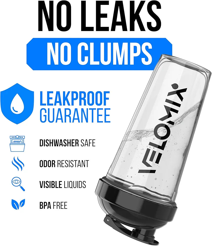 VELOMIX 28 oz Protein Shaker Bottles - 2 Pack with Wire Whisks - Leak-Proof BPA-Free Shaker Cups for Protein Shakes
