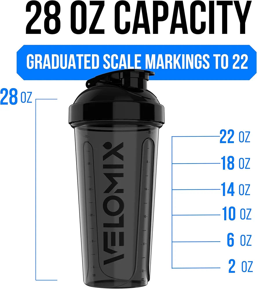VELOMIX 28 oz Protein Shaker Bottles - 2 Pack with Wire Whisks - Leak-Proof BPA-Free Shaker Cups for Protein Shakes
