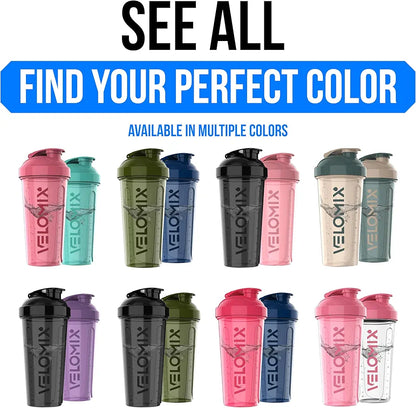 VELOMIX 28 oz Protein Shaker Bottles - 2 Pack with Wire Whisks - Leak-Proof BPA-Free Shaker Cups for Protein Shakes