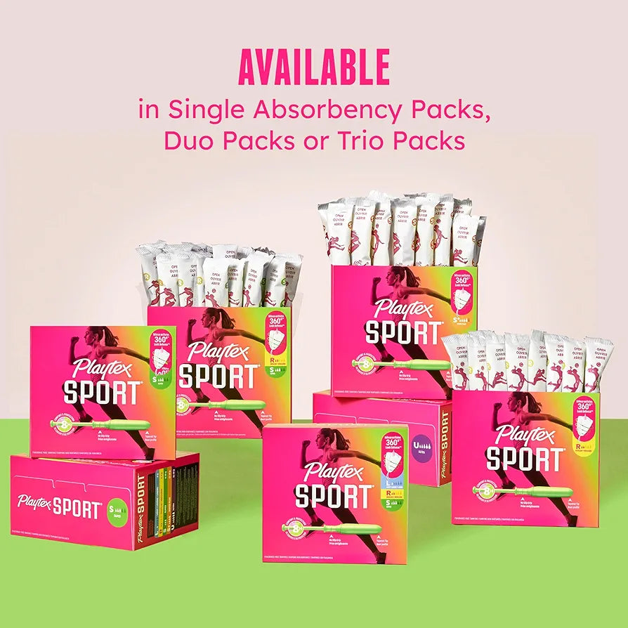 Playtex Sport Fragrance-Free Tampons Multipack, 48 Count (Regular and Super Absorbency) with 360 Leak Defense